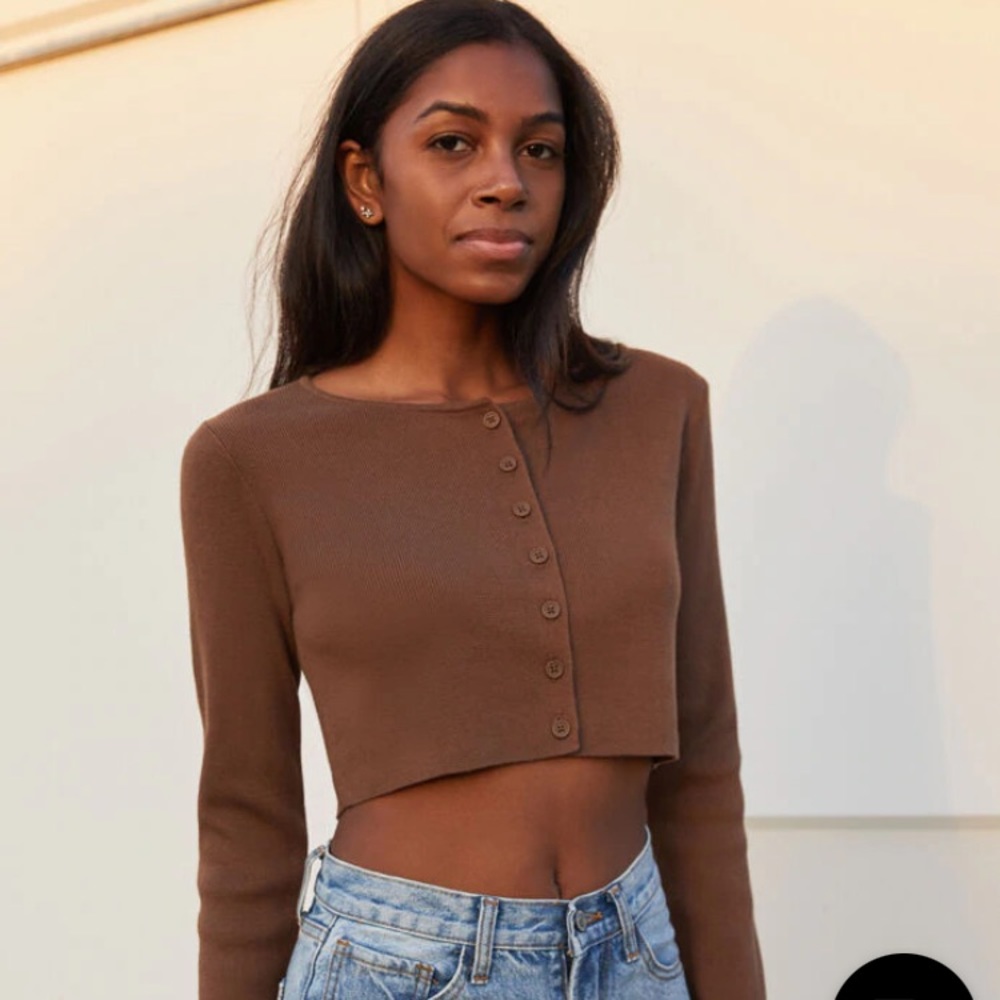 Brandi Melville Cropped Cardigan Brown